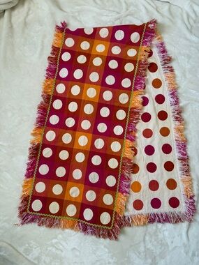 Pier 1 Pink and Orange Polka Dot Fringe Table Runner